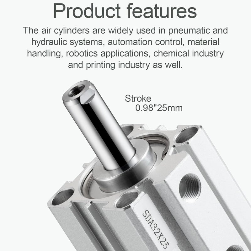 VIILOCK Pneumatic Air Cylinder 32mm Bore 25mm Stroke, Thin Air Cylinder Double Action Hydraulic Cylinders SDA 32 X 25 - Image 3